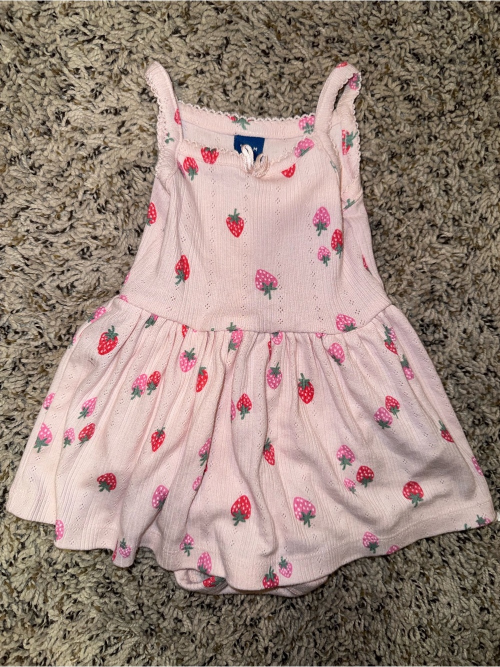 Old Navy Pink Strawberry Knit Sleeveless One-Piece Romper Snap Ruffle 6-12M
